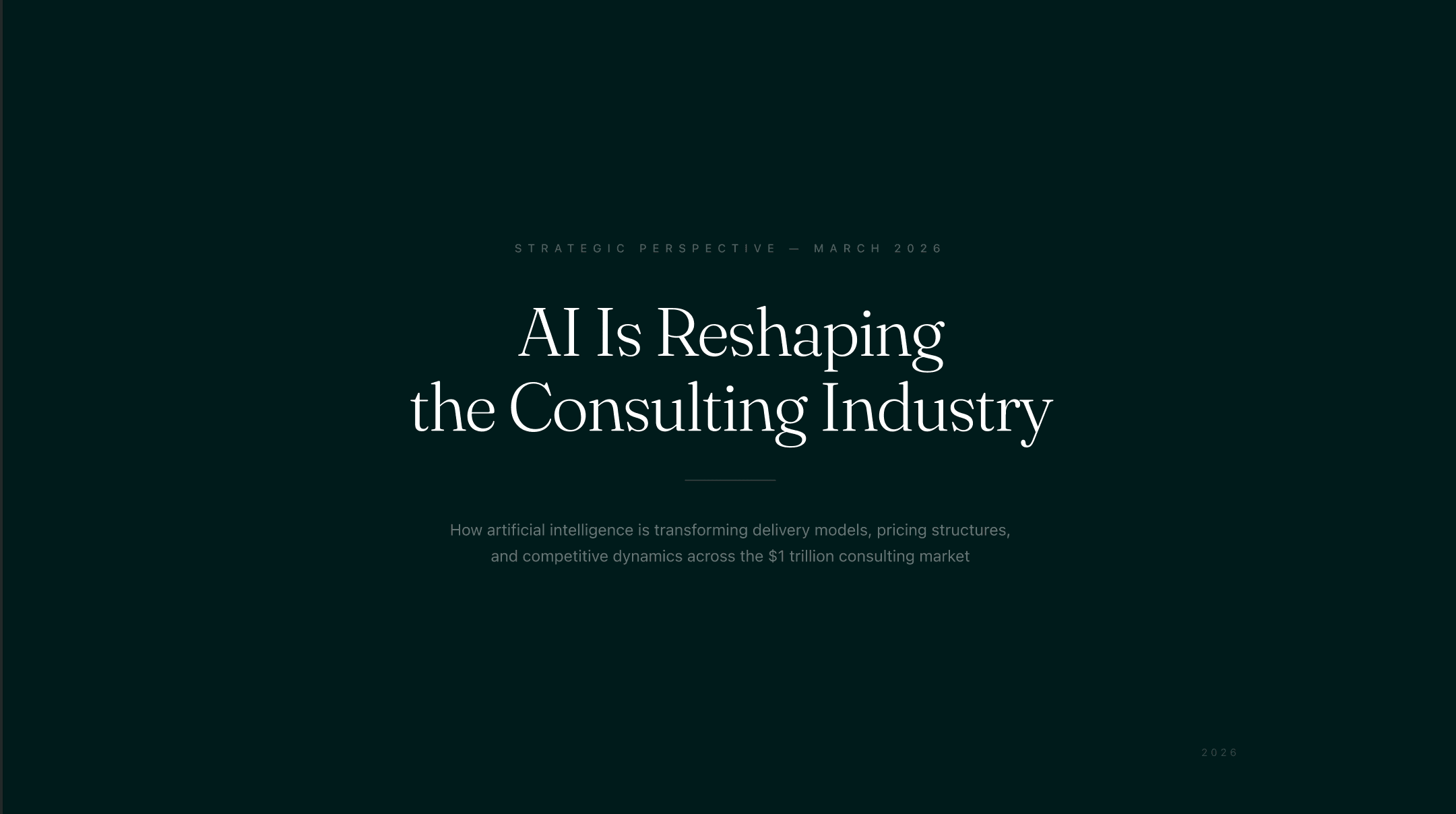 Slide 1: Create a deck about how AI is Transforming the Consulting Industry and impacting their business model. Make it look professional C-Level ready, light theme.